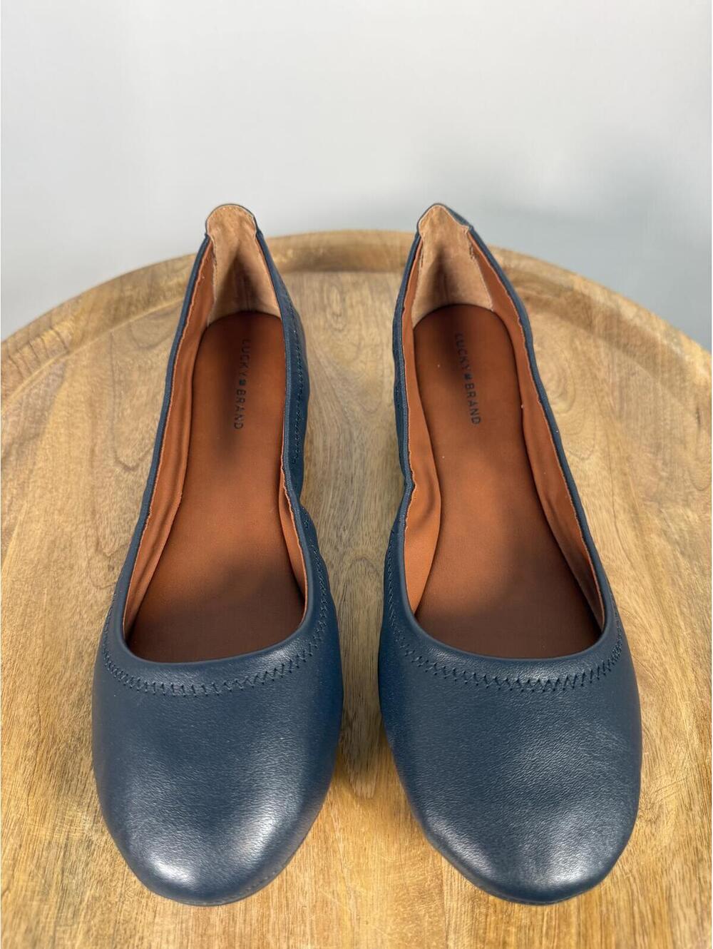 Lucky Brand Emmie Leather Ballet Flats US Size 6.5W Wide American Navy NWB - Picture 2 of 8